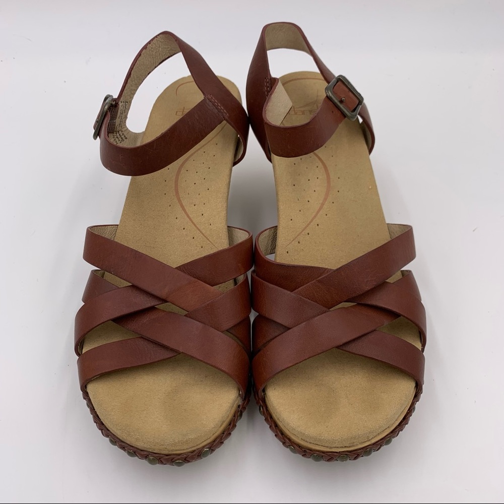 Dansko Brown Leather Wedge Sandals - Picture 2 of 12